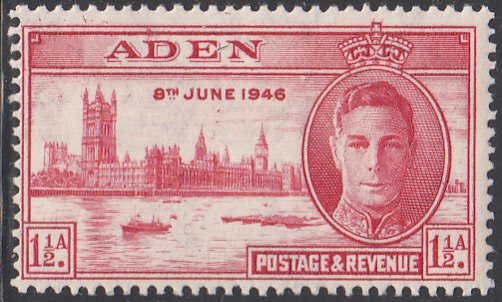 Aden 1946 MNH Sc #28 1 1/2a Peace Issue Variety