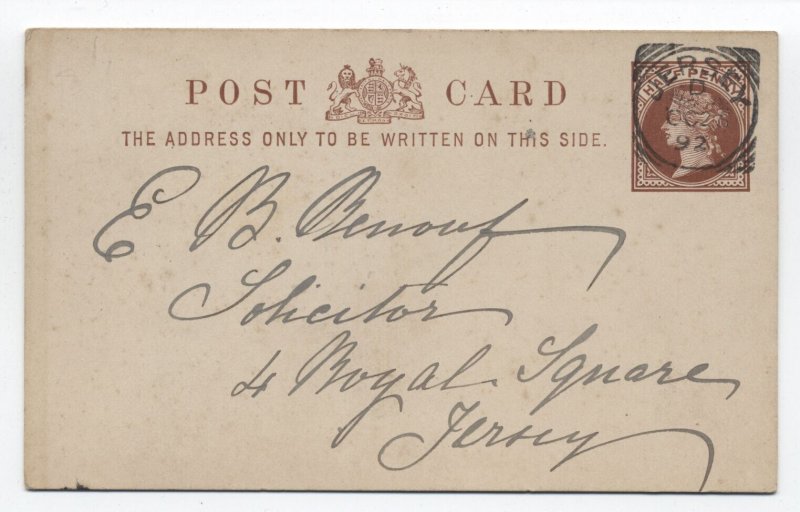 1892 Jersey locally mailed 1/2 postal card [6521.149]