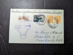 1933 Brazil LZ 127 Graf Zeppelin Airmail Cover Sao Paulo to Ocean Gate NJ USA