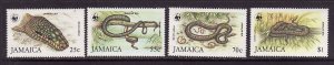 Jamaica-Sc#591-4-unused NH set-Snakes-Reptiles-Boas-1984-