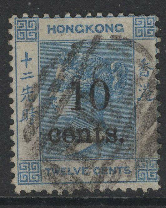 HONG KONG SG25 1880 10c on 12c PALE BLUE USED