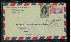 DOMINICA COVER  (P1505B) 1953 QEII CORONATION + KGVI 24C COVER TO USA COPY 1 