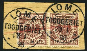 German Colonies, Togo #Mi. V50d Cat€150, 1898 Forerunners, 50pf red brown, ...