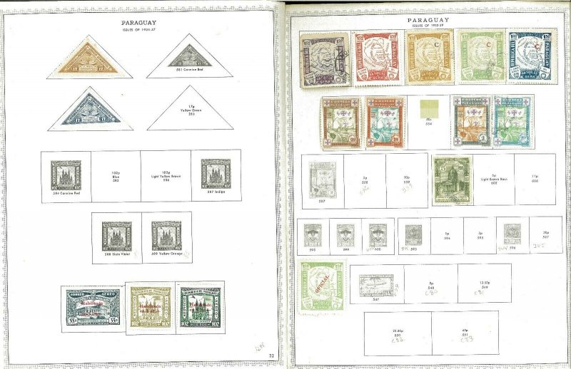 Paraguay 1907-1945 M & U on a MIx of Remaindered Pages. Mpstly Airmails.