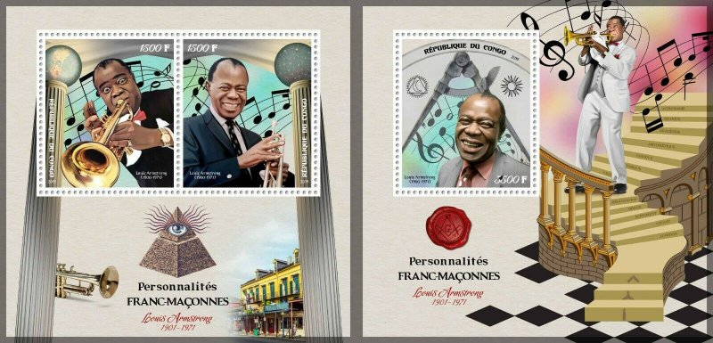 Luis Armstrong Masons Music Jazz Freemasonry MNH stamps set