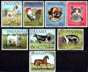 PANAMA - 1967 - FARM ANIMALS - HORSE - DOG - CAT - ROOSTER - PIG ++ CTO NH SET! 