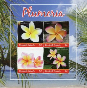 Marshall Islands Stamps 2019 MNH Plumeria Flowers Nature Flora 4v M/S