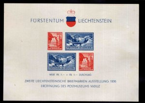 LIECHTENSTEIN Scott B14 MNH** 1936 Postal Museum Souvenir sheet CV $60