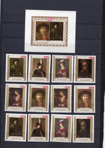 YEMEN KINGDOM 1969 PAINTINGS/REMBRANDT 2 SETS OF 6 STAMPS PERF.& IMP. & S/S MNH