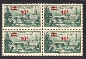 France 1941 Port of St. Malo with Surcharged (10F, B/4) VF MNH