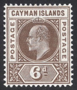 Cayman Is 1902 6d Chocolate (SG Brown) Wmk Crown CA Scott 6 SG 6 MLH Cat $35