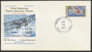 1969 #494 15c Alcock-Brown Flight FDC Cole Cachet Toronto Postal Stn A CDS