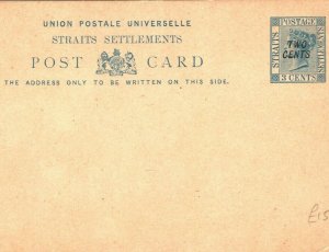 Malaya Straits Settlements QV Postal Stationery Card Unused 2c Surcharge PB144