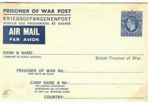 GB WW2 Postal Stationery PRISONER OF WAR Lettersheet POW Card {samwells} 40f.6