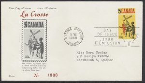 1968 #483 Lacrosse FDC Darnell Cachet Ottawa