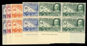 Costa Rica #C211-215 Cat$40.60, 1952 Queen Isabella, set of imprint blocks of...