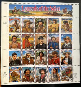 US # 2869 Legends of the West Pane of 20 29c 1994 VF Mint NH