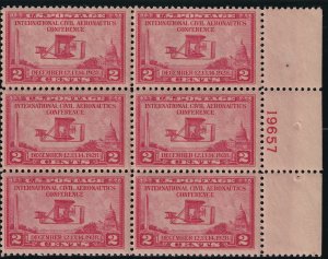 U.S. Sc# 649 Aeronautics Conf. 1928 2¢ plate number 19657 block MNH CV $17.50