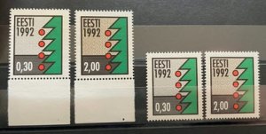 (1229) ESTONIA 1992 : Sc# 235-236 CHRISTMAS STAMPS ON ORD + FLUOR PAPER - MNH VF