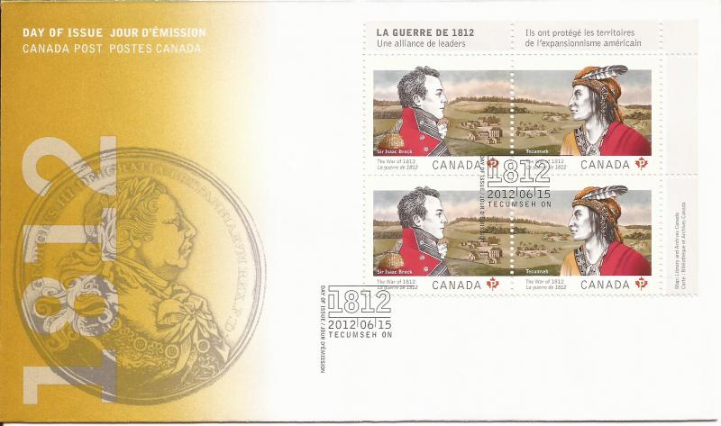 2012 Canada FDC Sc 2555a - The War of 1812 - PB UR