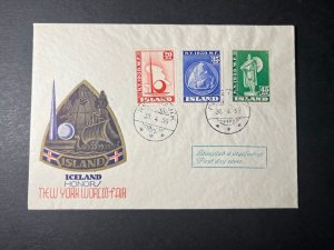 1939 Iceland First Day Cover FDC Reykjavik New York Worlds Fair