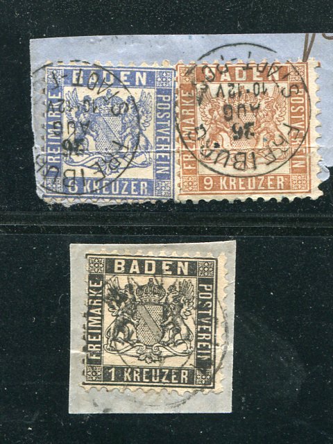 Baden #22,23  used on piece   - Lakeshore Philatelics