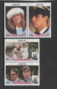 NEVIS #498-499 1986 PRINCE ANDREW WEDDING PAIRS MINT VF NH O.G bb