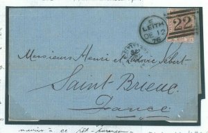 GB SCOTLAND SG.141 Cover Fancy LEITH *COAL* Shipping Letterhead 1876 France 91.6 