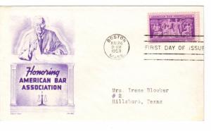 US 1022 (Me-5) 3c American Bar Assoc on FDC Cachet Craft Boll Cachet ECV $25.00