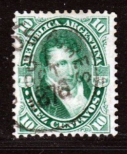 Argentina 1873 10c Green Laid Paper Variety Used. Scott 27