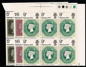 GB 1970  Philympia. Set in UM traffic light blocks of six. SG 835-837