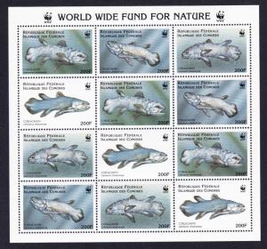 Comoro Is. WWF Coelacanth Sheetlet of 3 sets / 12 stamps SC#833 a-d MI#1261-64