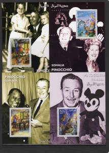 Somalia 2001 Pinocchio & Walt Disney 8 Souvenir Sheets Perforated MNH