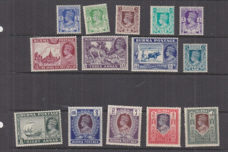 BURMA, 1938 KGVI Original Colours, set ex 1p. & 2a., lhm. (14).