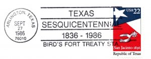 US SPECIAL PICTORIAL POSTMARK COVER TEXAS SESQUICENTENNIAL 1836-1986 BIRD'S FORT