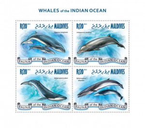 Maldives - Whales - Marine Life - Indian Ocean - 4 Stamp Sheet 13E-022