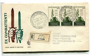 Italy FDC Venetia 1959 Ex Combattenti strip of 3 traveled Racc. Italy