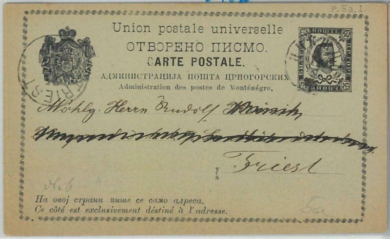 65986 - MONTENEGRO - POSTAL HISTORY - STATIONERY CARD to ITALY 1890 - P12a-