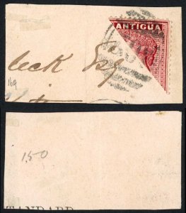 Antigua SG16a 1d Lake BISECTED on Piece Cat on Cover at 8000 pounds