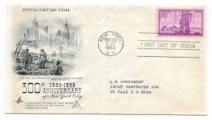 US 1027 (Me-3) 3c Founding of NY City on FDC Artcraft ASDA Cachet ECV $10.00