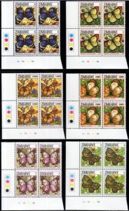 Zimbabwe - 2007 Butterflies 1A Plate Block Set MNH** SG 1234-1239