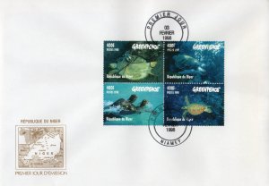 Niger 1998 Sc#976 Turtles-Greenpeace Set of 4 values Perforated FDC
