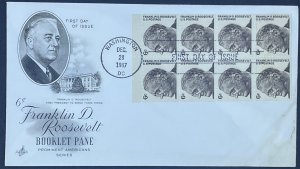 Scott 1284b   FDC   Franklin D Roosevelt   Booklet Pane of 8  Artcraft Cachet