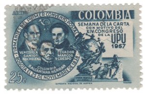 COLOMBIA YEAR 1957 AIRMAIL STAMP SCOTT # C303. USED. # 3