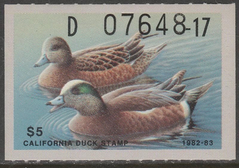 U.S.-CALIFORNIA 13, STATE DUCK HUNTING PERMIT STAMP. MINT, NH. VF