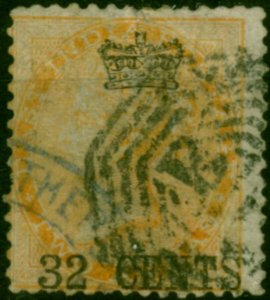 Straits Settlements 1867 32c on 2a Yellow SG9 Good Used