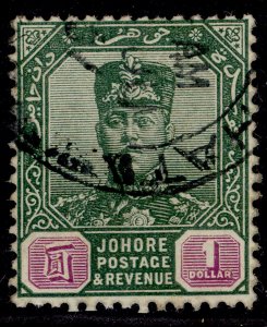 MALAYSIA - Johore GV SG120, $1 green & mauve, FINE USED.