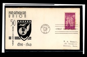 US 895 1940 3c Pan American Union 50th anniv on an addressed FDC with an APL cachet