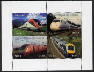 Chad 2014 High Speed Trains perf sheetlet containing 4 va...