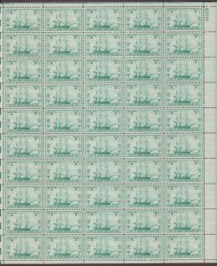 US, 951, FRIGATE CONSTITUTION, FULL SHEET OF 50, MINT NH, 1940'S COLLECTION